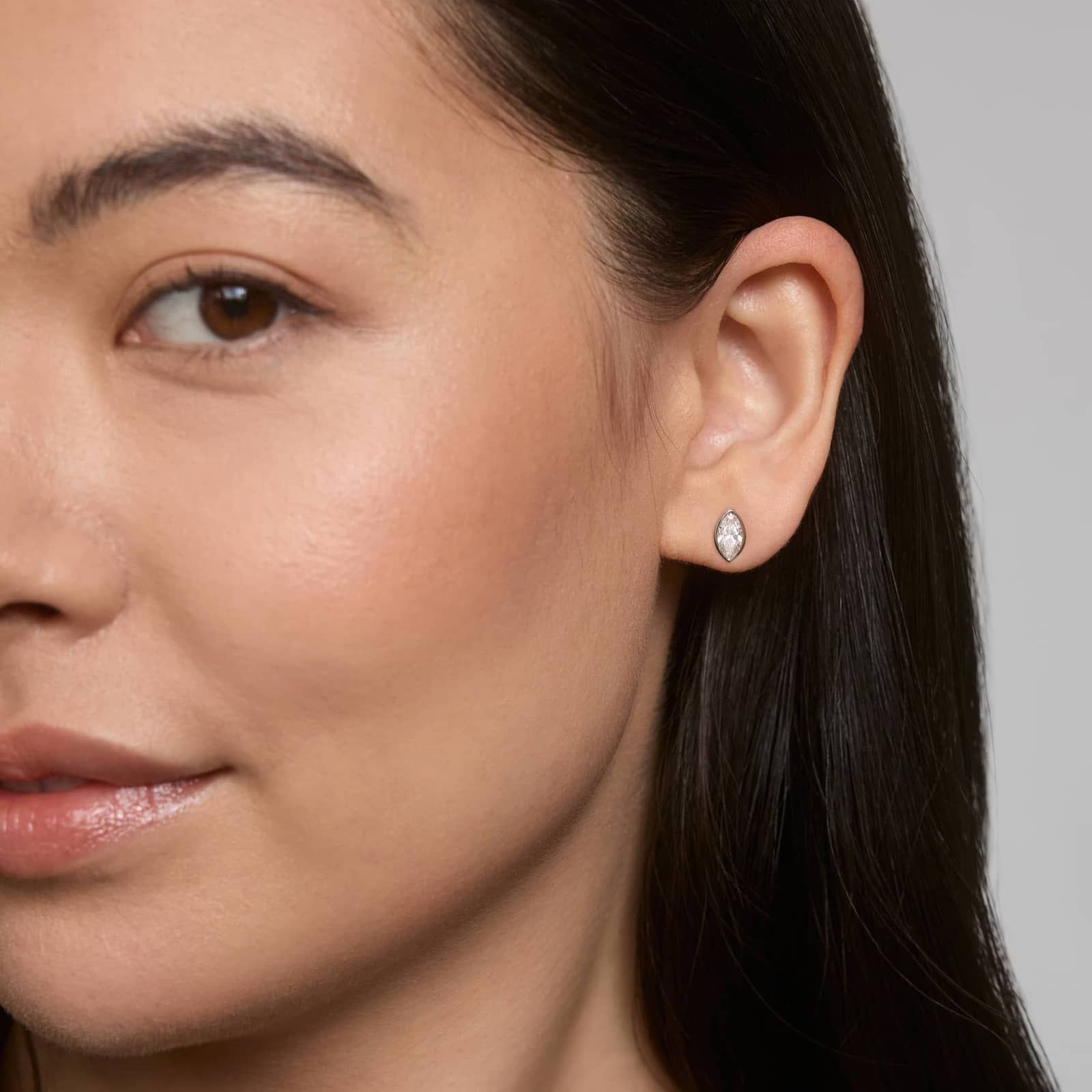 Bezel Diamond Stud Earrings With 1.5 CTW Marquise Cut Diamonds in Platinum