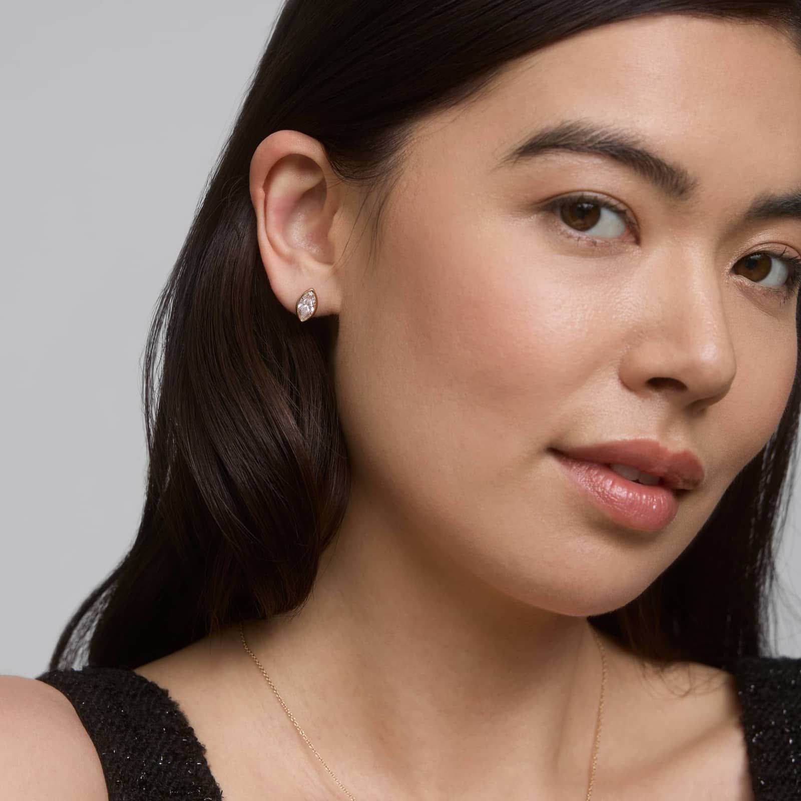 Bezel Diamond Stud Earrings With 2 CTW Marquise Cut Diamonds in 14K Yellow Gold