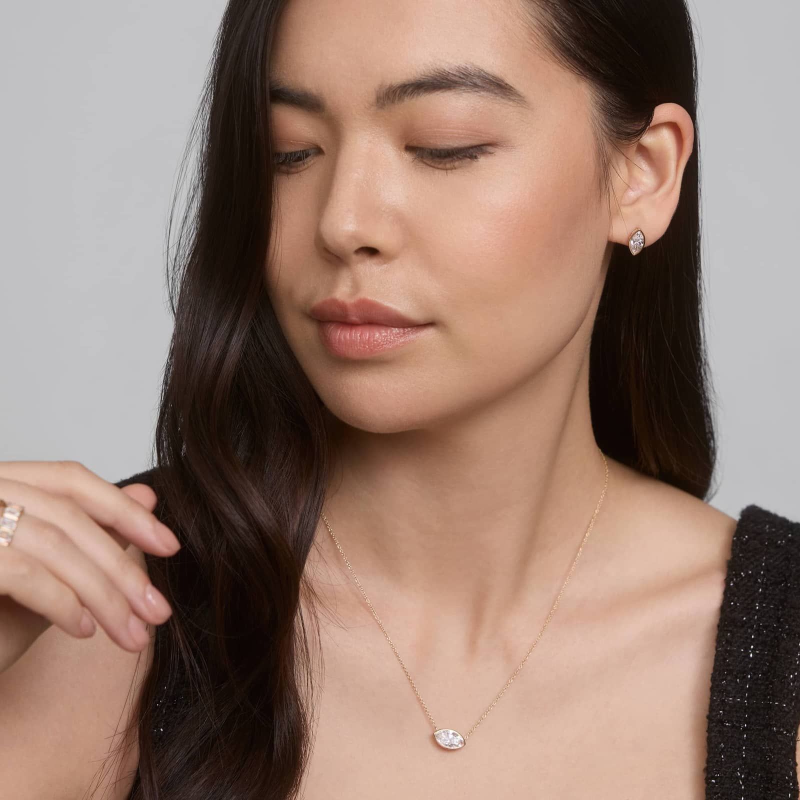 Bezel Diamond Stud Earrings With 2 CTW Marquise Cut Diamonds in 14K Yellow Gold