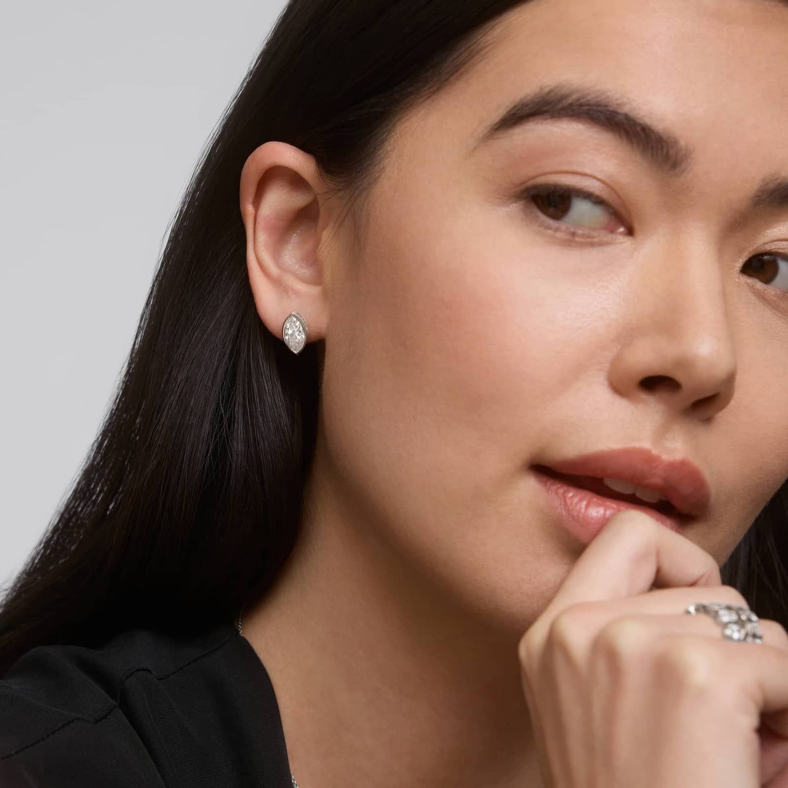 Bezel Stud Earrings With 3 CTW Marquise Cut Lab-Grown Diamonds in 14K White Gold