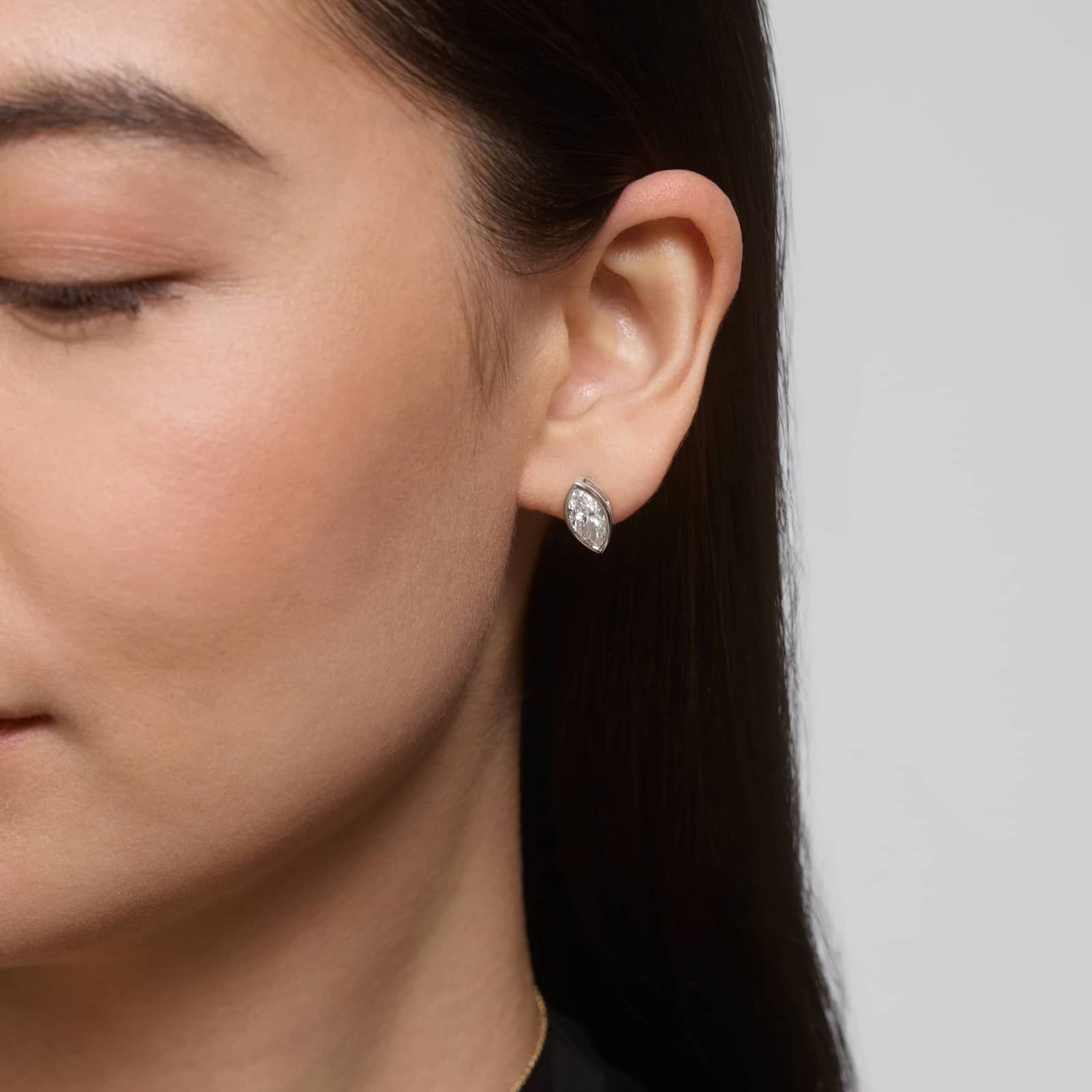 Bezel Stud Earrings With 3 CTW Marquise Cut Lab-Grown Diamonds in 14K White Gold