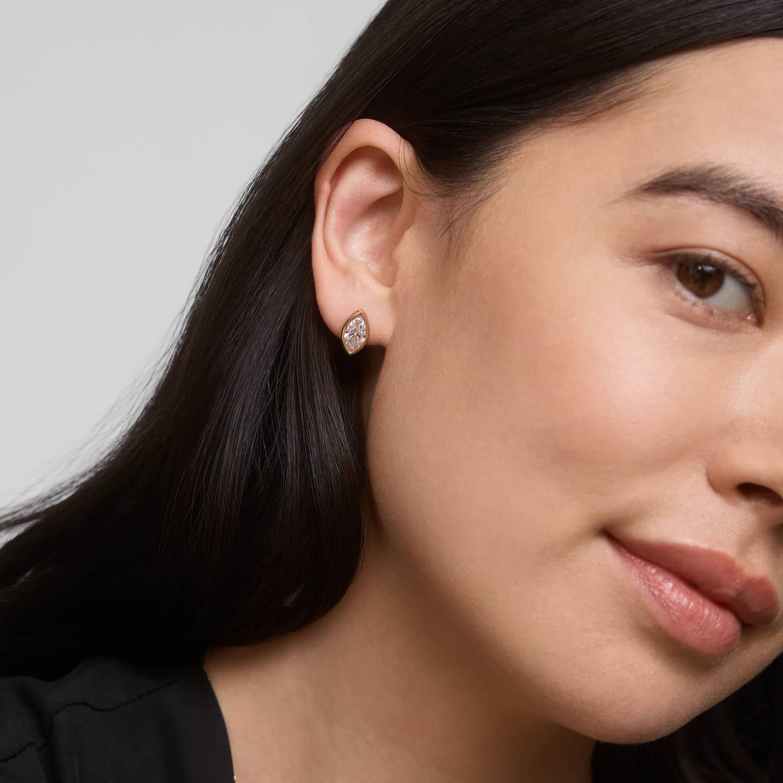 Bezel Stud Earrings With 3 CTW Marquise Cut Lab-Grown Diamonds in 14K Yellow Gold