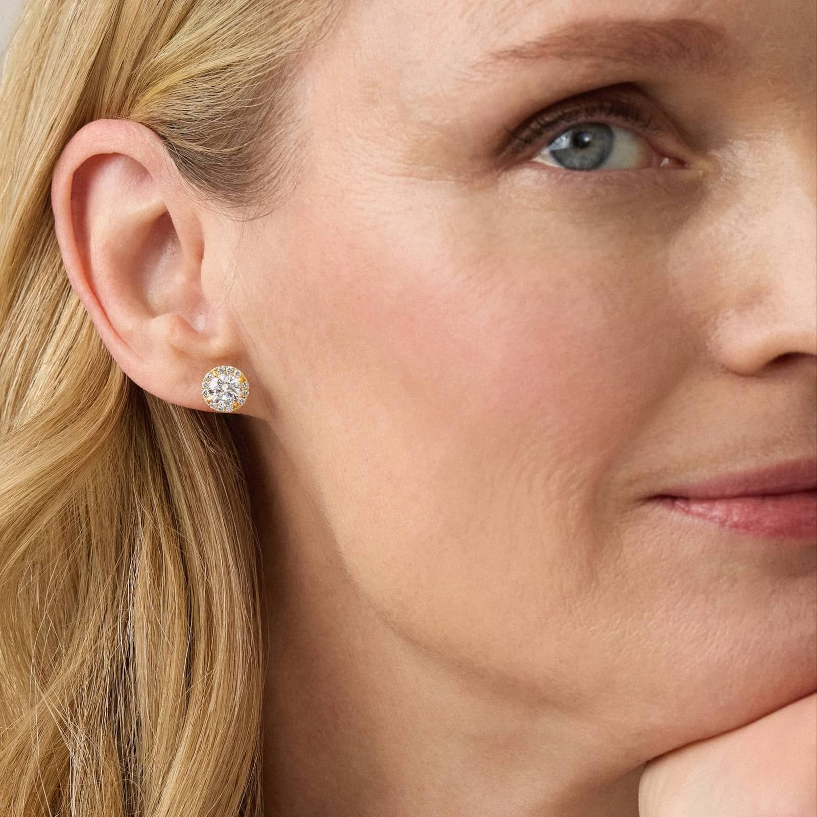 Micro Halo Lab-Grown Diamond Studs in 14K Yellow Gold (2 1/4 ct. tw.)