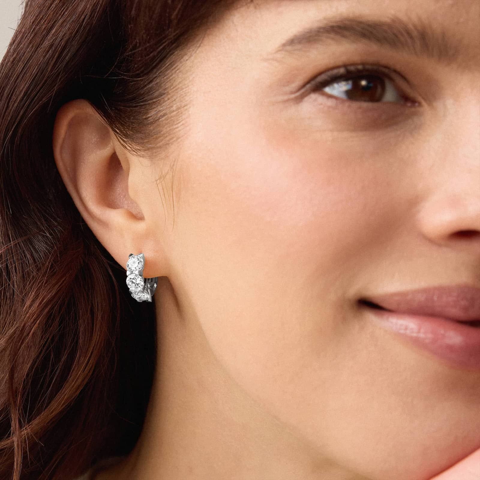 Three-Stone Lab-Grown Diamond Huggies 14K White Gold (3 1/2 ct. tw.)