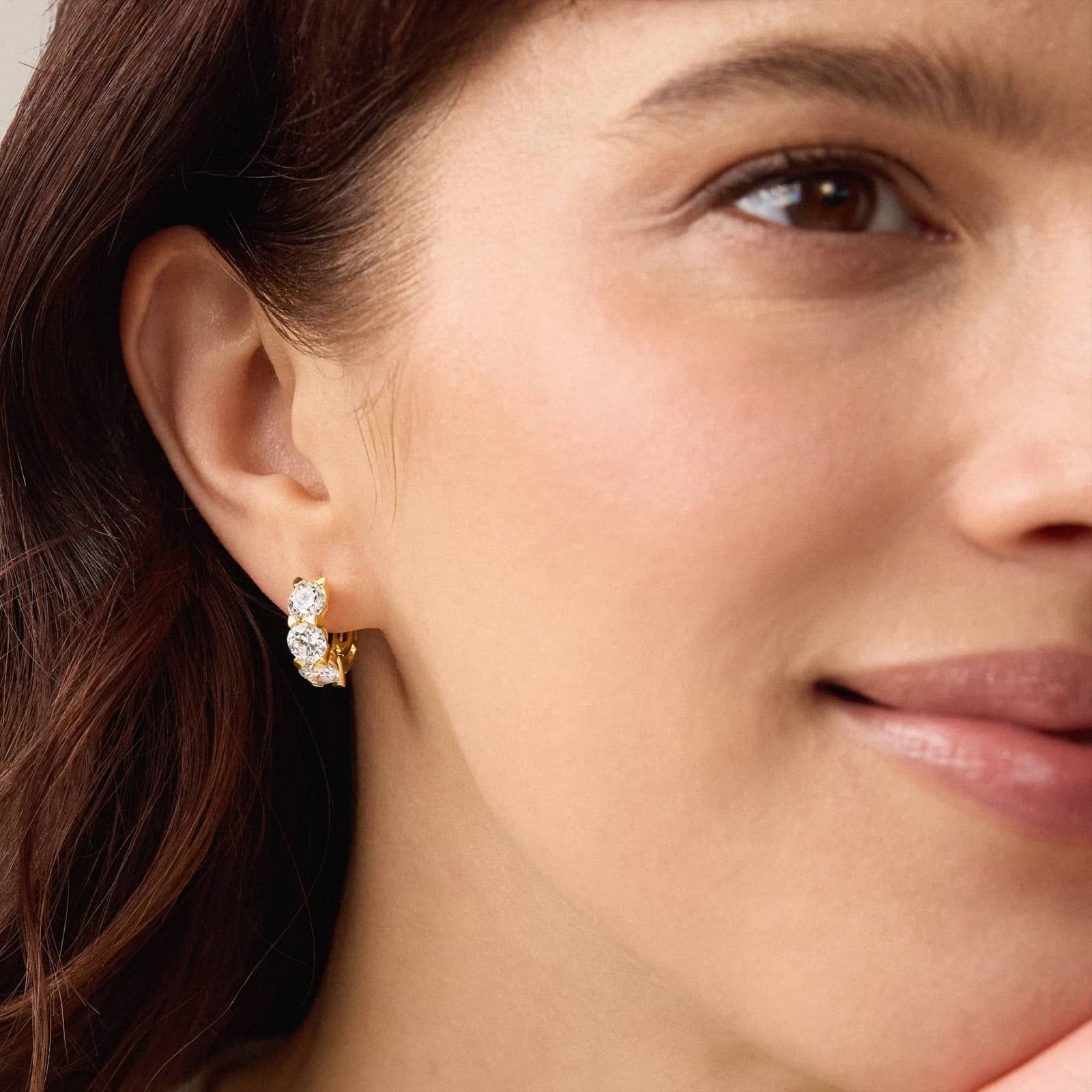 Three-Stone Lab-Grown Diamond Huggies 14K Yellow Gold (3 1/2 ct. tw.)
