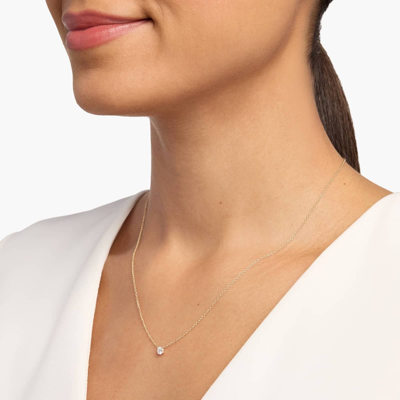 Four Prong Basket Solitaire Lab Grown Diamond Pendant  In 14K Yellow Gold (1/4 Ct. tw. - F-G / VS2-SI1)