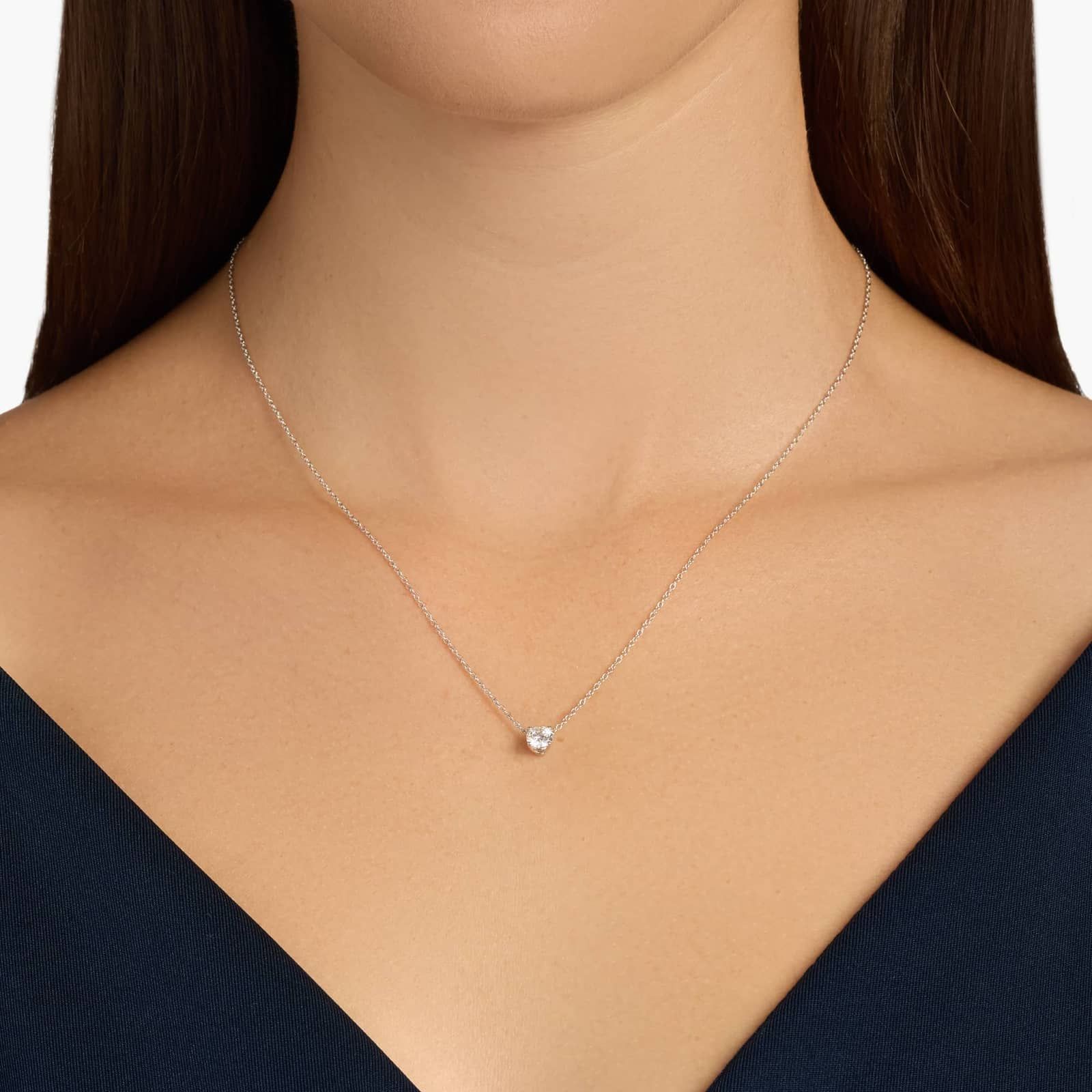 Four Prong Basket Solitaire Diamond Pendant In 14K White Gold (1/2 Ct. tw. - H-I / SI1-SI2)