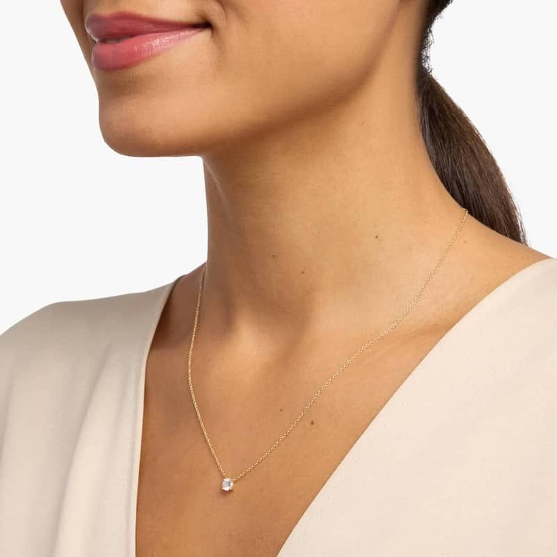 Four Prong Basket Solitaire Lab Grown Diamond Pendant  In 14K Yellow Gold (1/2 Ct. tw. - F-G / VS2-SI1)