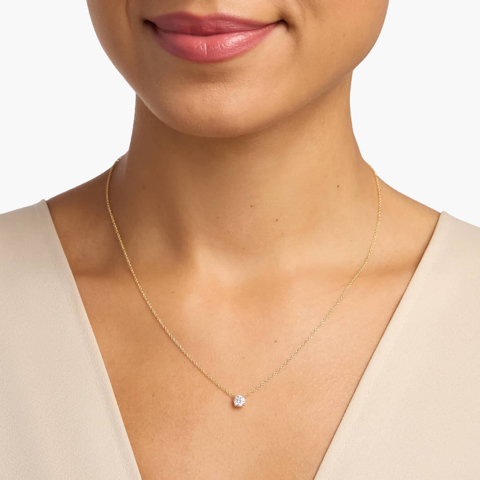 Four Prong Basket Solitaire Diamond Pendant  In 14K Yellow Gold (1/2 Ct. tw. - H-I / SI1-SI2)