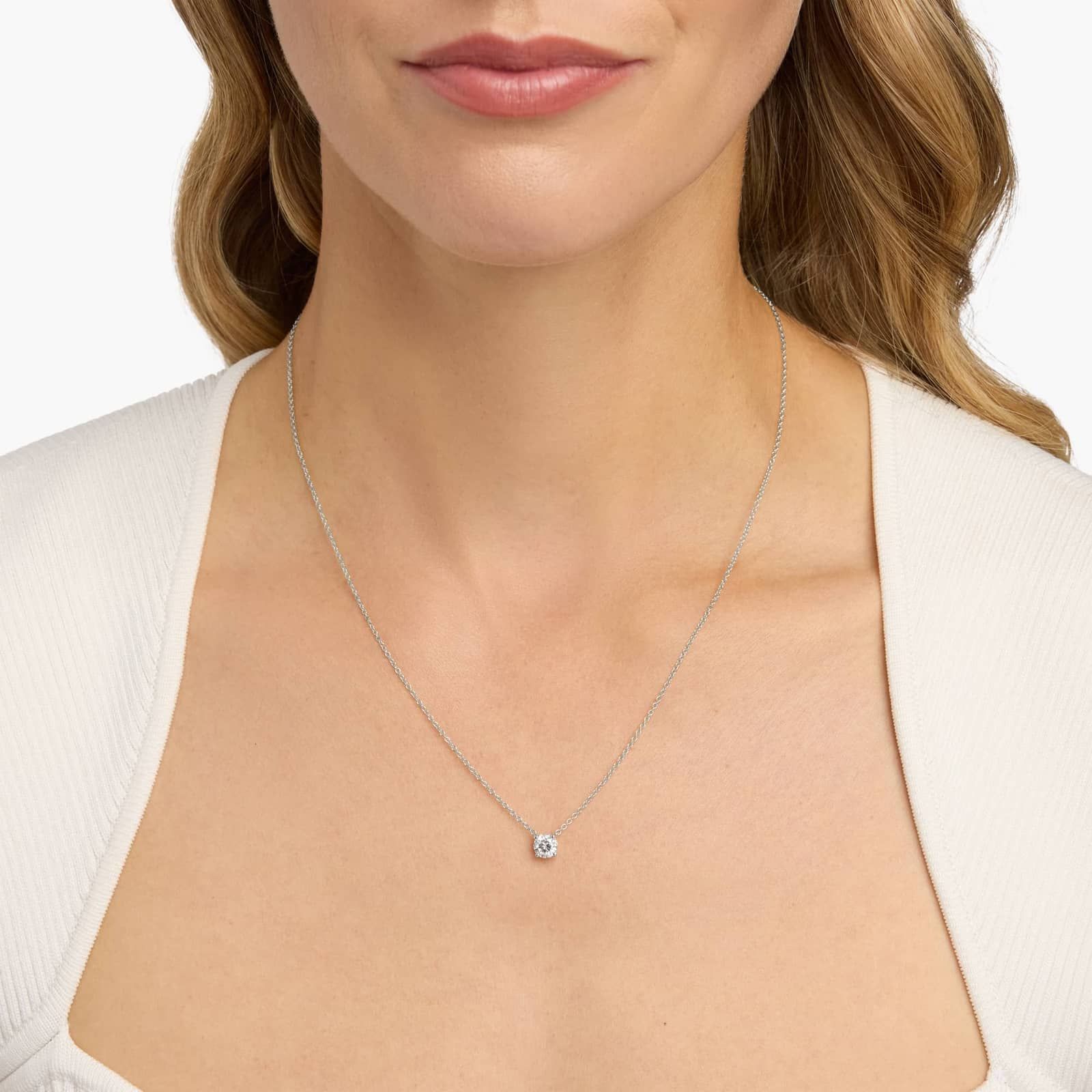 Four Prong Basket Solitaire Lab Grown Diamond Pendant In 14K White Gold (3/4 Ct. tw. - F-G / VS2-SI1)