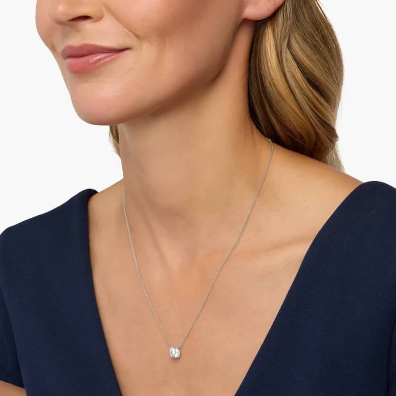 Four Prong Basket Solitaire Lab Grown Diamond Pendant  In 14K White Gold (2 Ct. tw. - F-G / VS2-SI1)