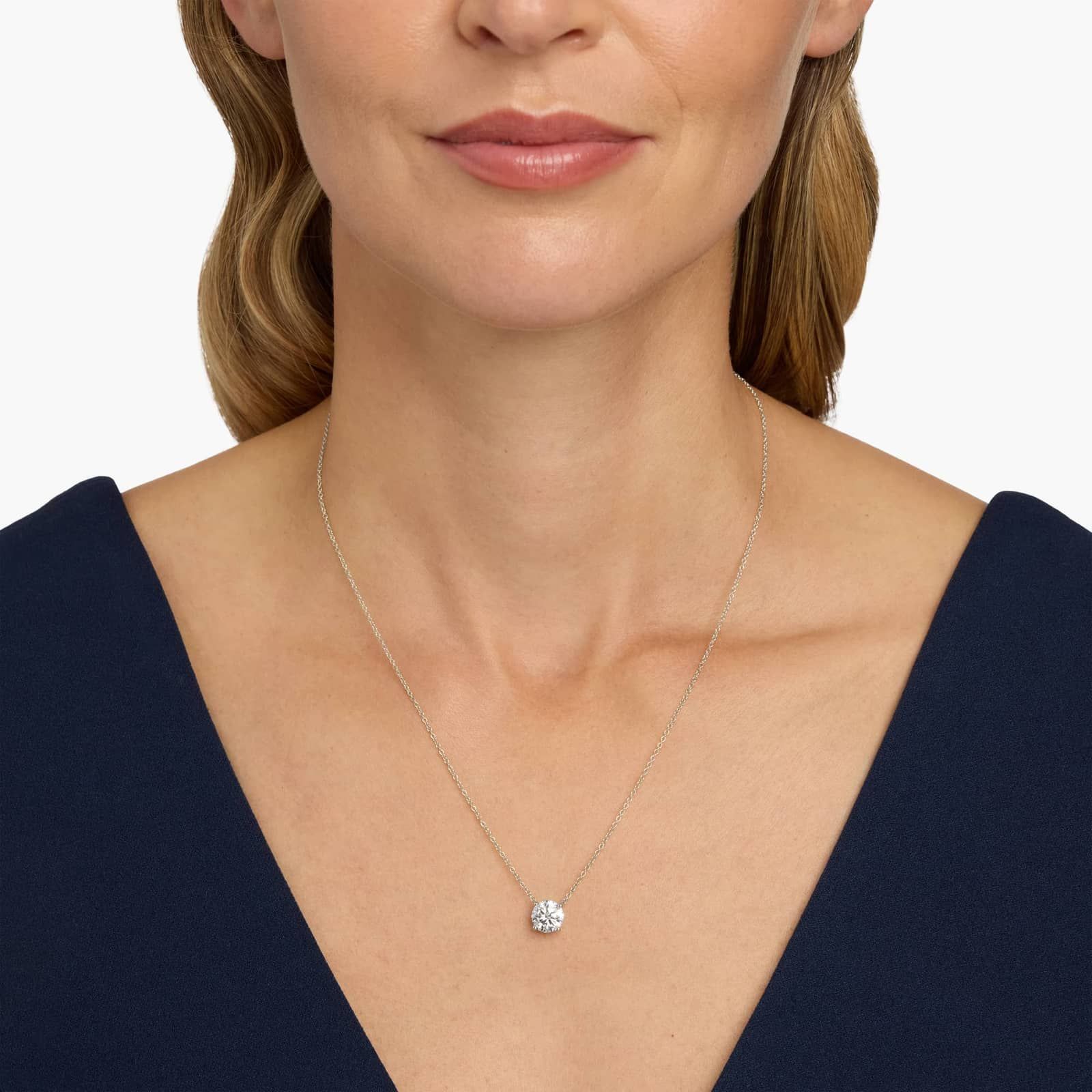 Four Prong Basket Solitaire Lab Grown Diamond Pendant In 14K White Gold (2 Ct. tw. - F-G / VS2-SI1)