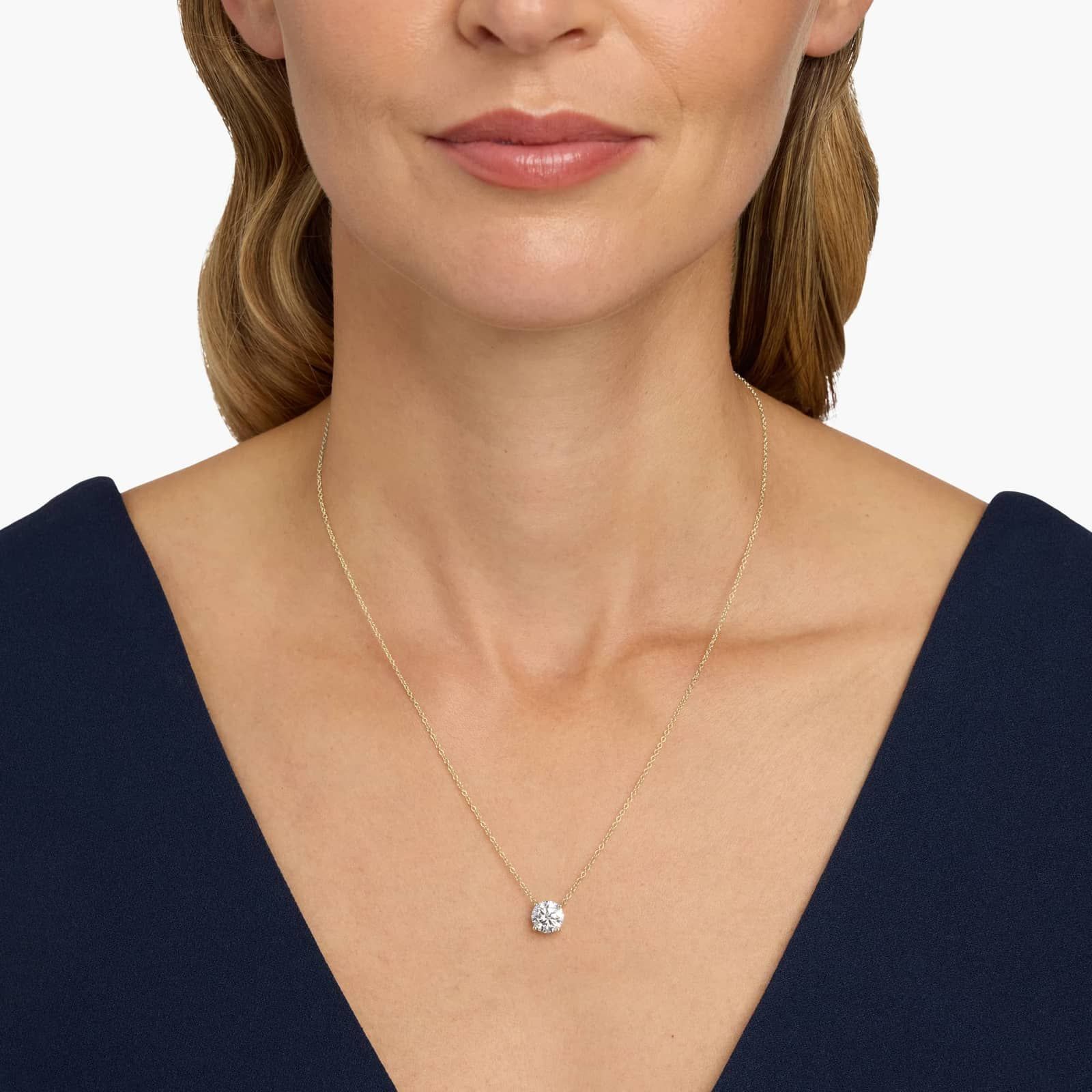 Four Prong Basket Solitaire Lab Grown Diamond Pendant  In 14K Yellow Gold (2 Ct. tw. - F-G / VS2-SI1)