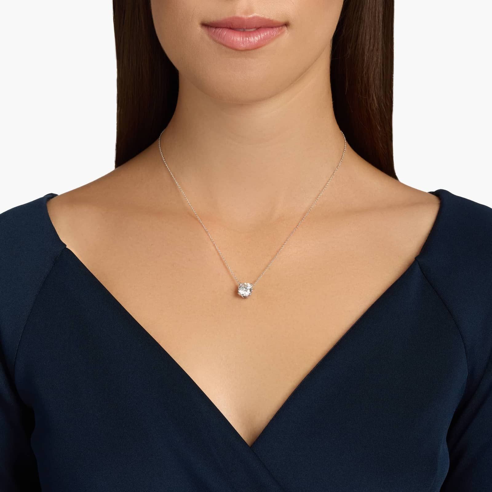 Four Prong Basket Solitaire Lab Grown Diamond Pendant  In 14K White Gold (3 Ct. tw. - F-G / VS2-SI1)