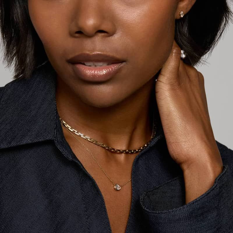 East-West Bezel Solitaire Pendant Necklace With 0.75 CTW Oval Cut Lab-Grown Diamond in 14K Yellow Gold