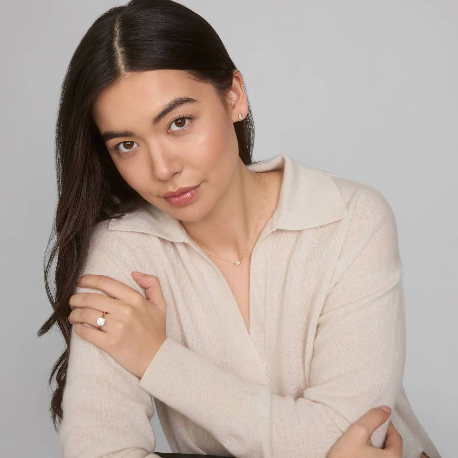 East-West Bezel Solitaire Pendant Necklace With 0.5 CTW Pear Shaped Lab-Grown Diamond in 14K Yellow Gold