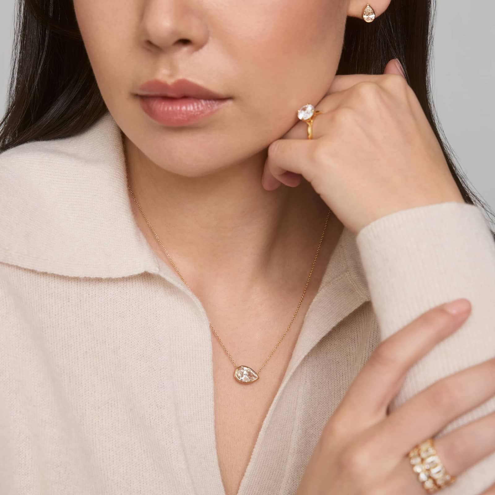 East-West Bezel Solitaire Pendant Necklace With 3 CTW Pear Shaped Lab-Grown Diamond in 14K Yellow Gold