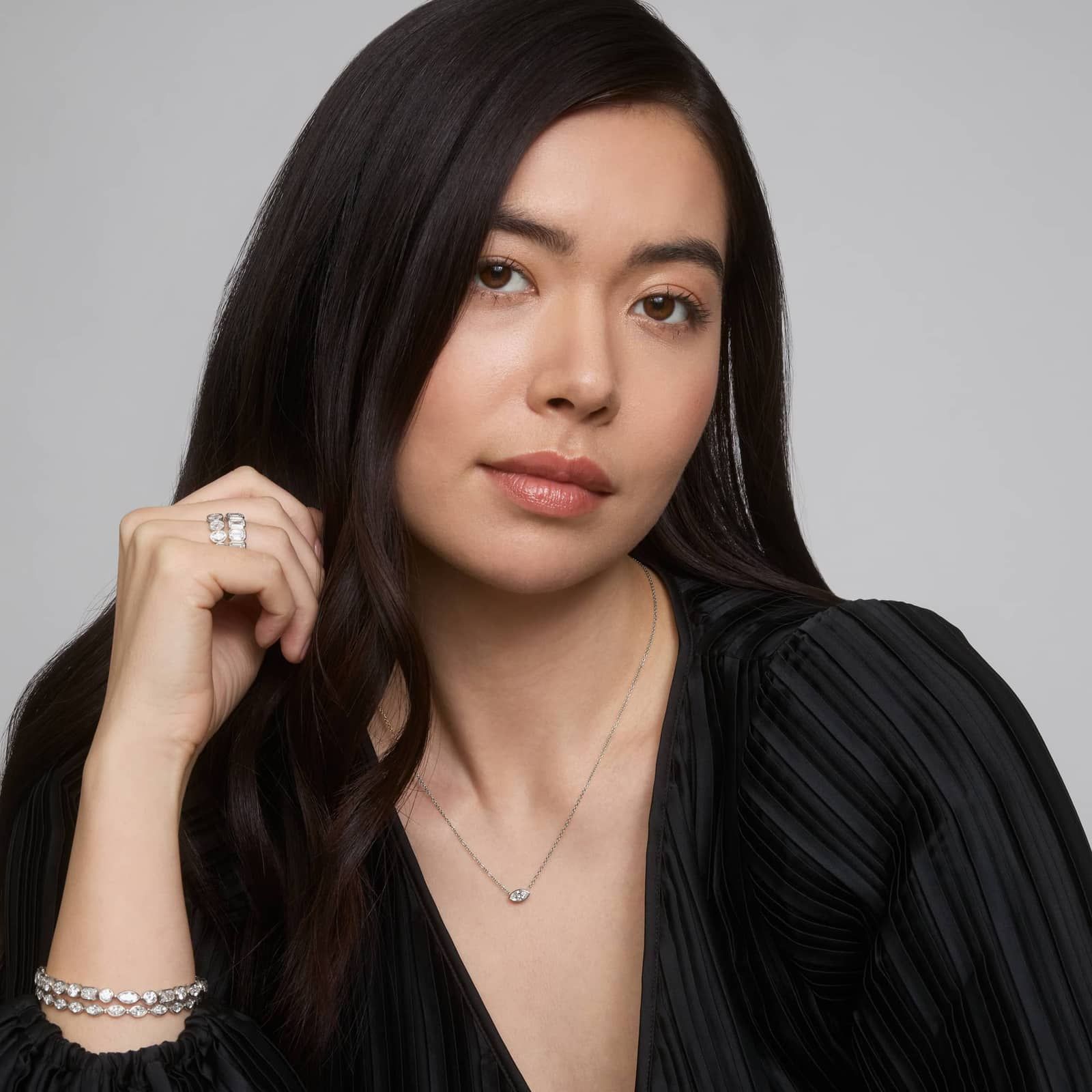 East-West Bezel Solitaire Pendant Necklace With 0.5 CTW Marquise Cut Diamonds in Platinum