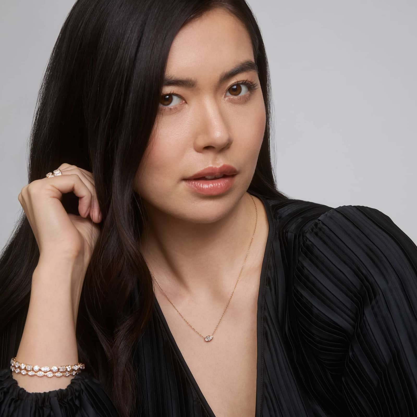 East-West Bezel Solitaire Pendant Necklace With 0.5 CTW Marquise Cut Diamonds in 14K Yellow Gold