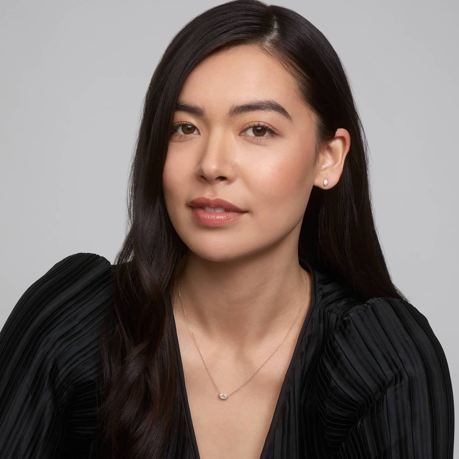 East-West Bezel Solitaire Pendant Necklace With 0.5 CTW Marquise Cut Diamonds in 14K Yellow Gold