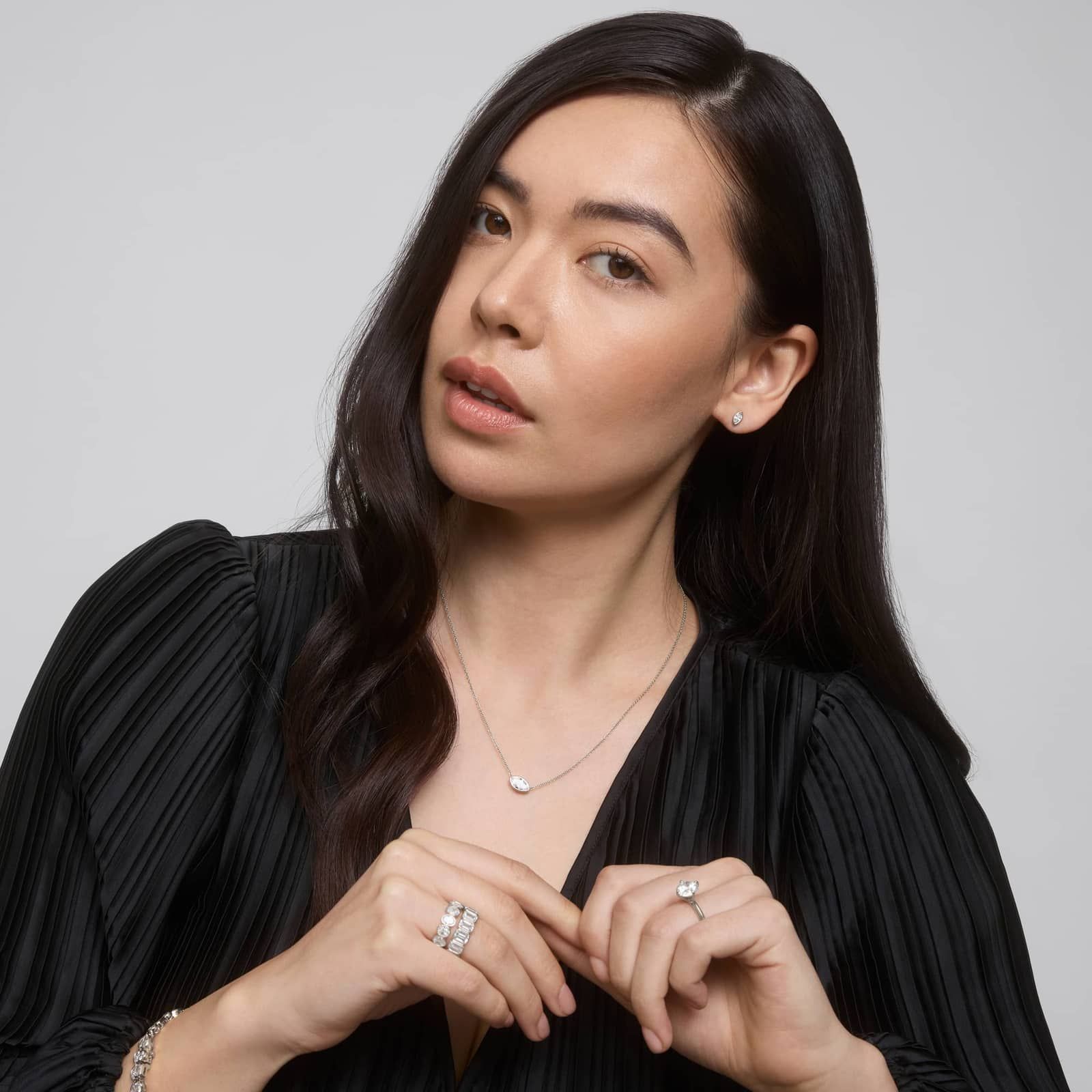 East-West Bezel Solitaire Pendant Necklace With 1 CTW Marquise Cut Diamonds in Platinum