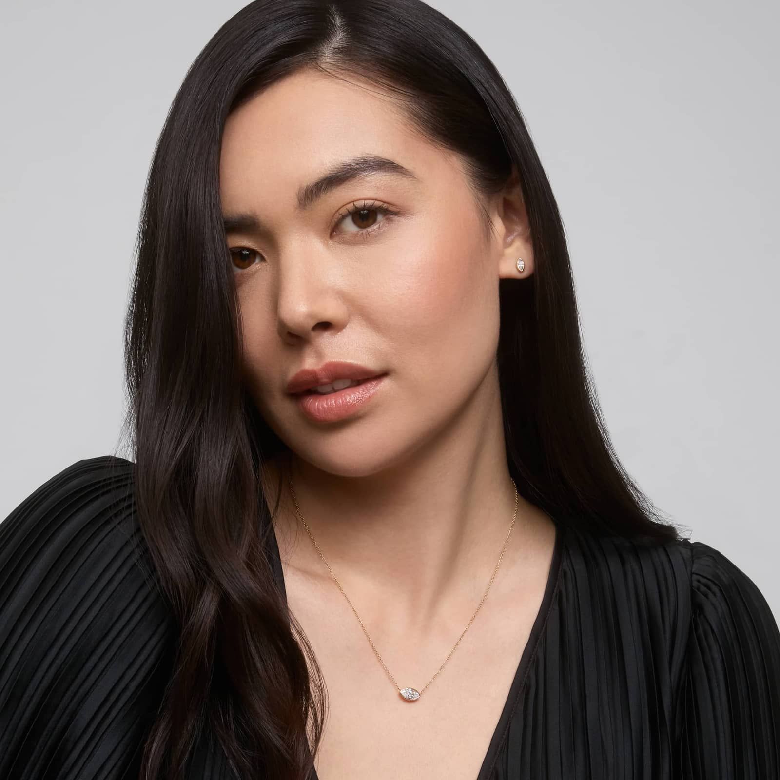 East-West Bezel Solitaire Pendant Necklace With 1 CTW Marquise Cut Diamonds in 14K Yellow Gold