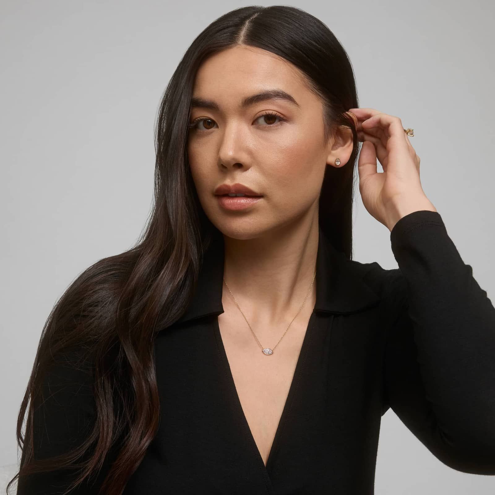 East-West Bezel Solitaire Pendant Necklace With 1.5 CTW Marquise Cut Lab-Grown Diamonds in 14K Yellow Gold