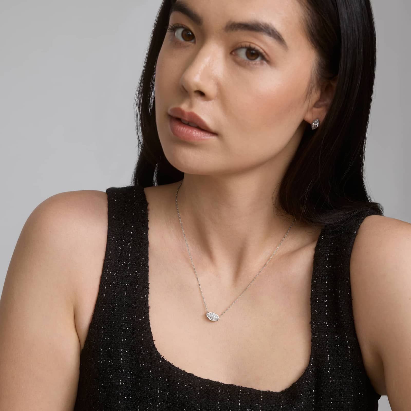 East-West Bezel Solitaire Pendant Necklace With 2 CTW Marquise Cut Lab-Grown Diamonds in 14K White Gold