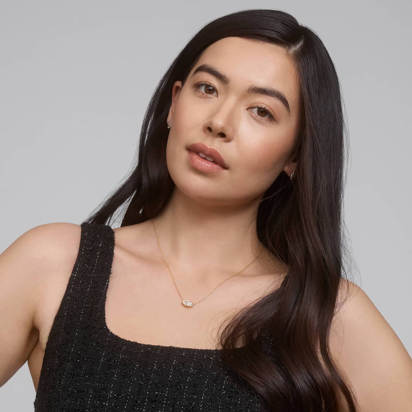 East-West Bezel Solitaire Pendant Necklace With 2 CTW Marquise Cut Lab-Grown Diamonds in 14K Yellow Gold