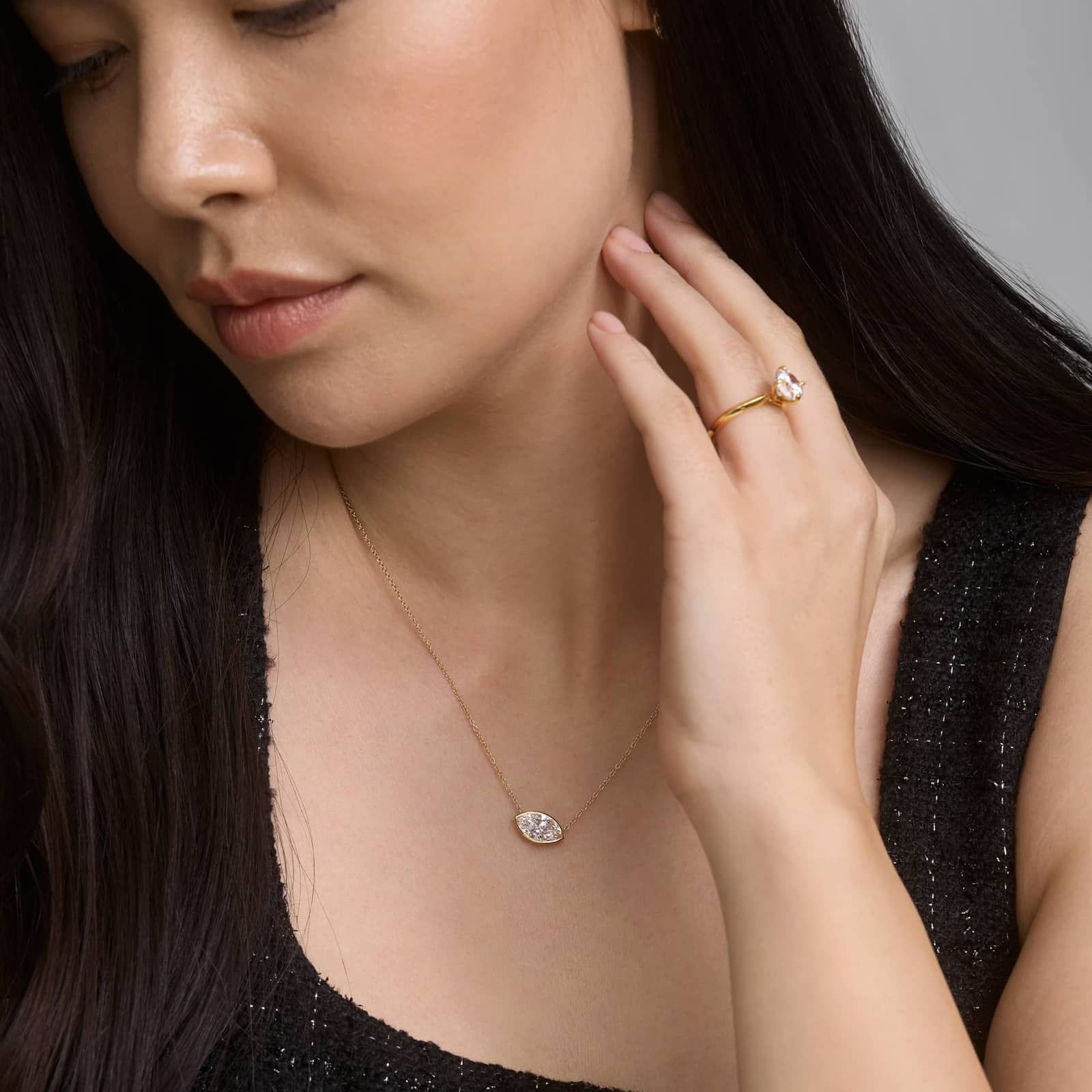 East-West Bezel Solitaire Pendant Necklace With 2 CTW Marquise Cut Lab-Grown Diamonds in 14K Yellow Gold