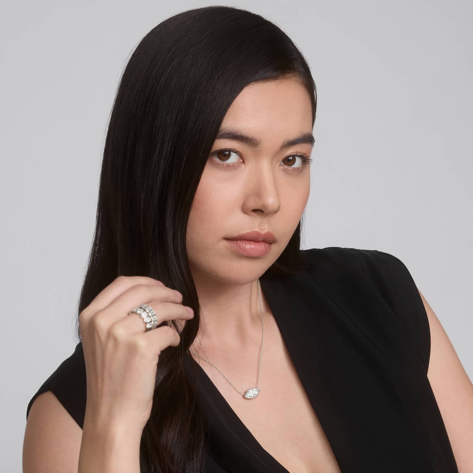 East-West Bezel Solitaire Pendant Necklace With 3 CTW Marquise Cut Lab-Grown Diamonds in 14K White Gold