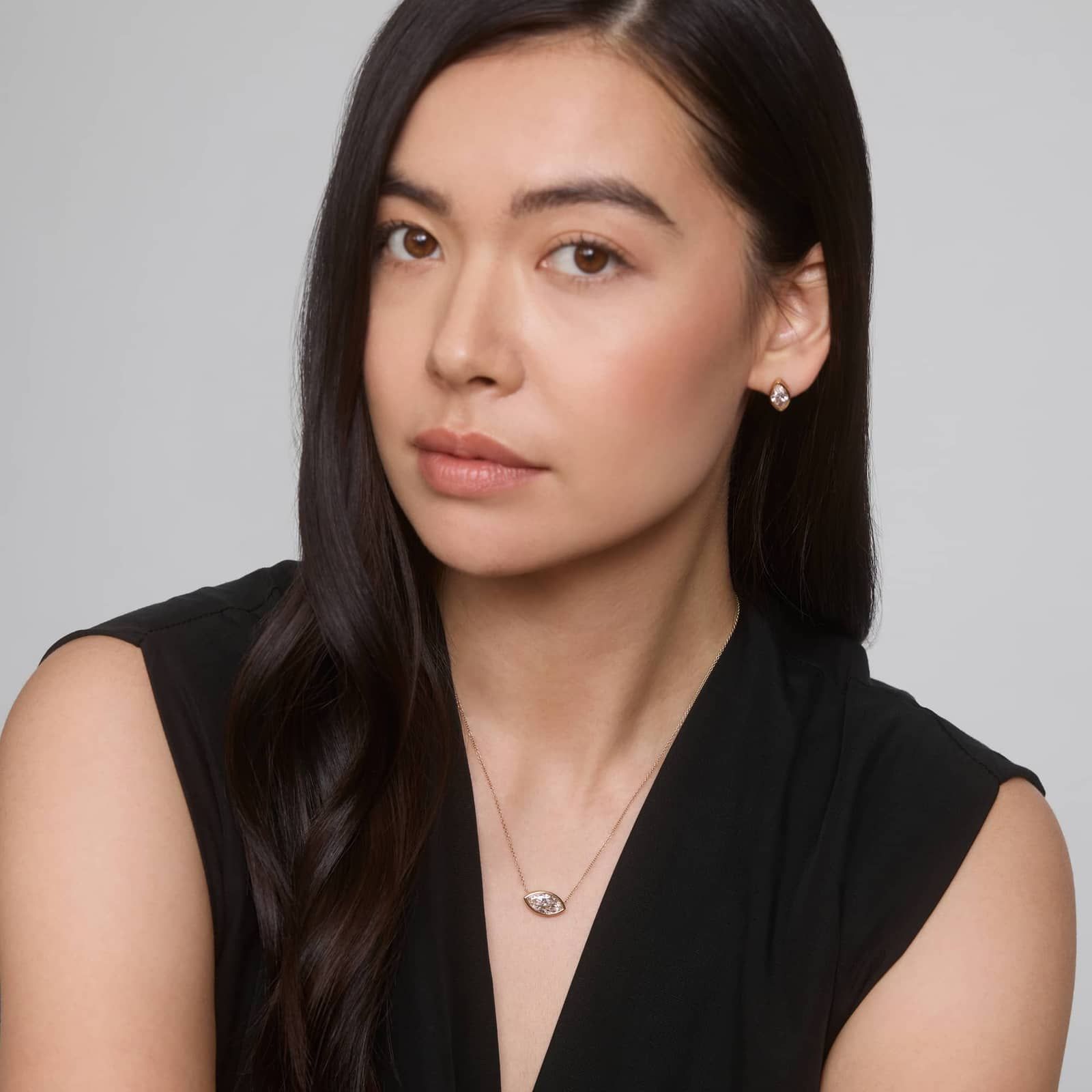 East-West Bezel Solitaire Pendant Necklace With 3 CTW Marquise Cut Lab-Grown Diamonds in 14K Yellow Gold