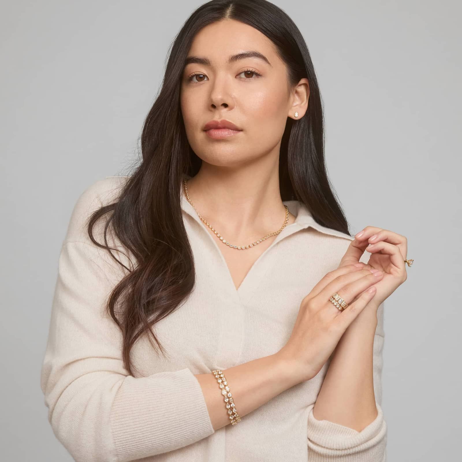 East-West Bezel Tennis Necklace With 10 CTW Pear Shaped Lab-Grown Diamonds in 14K Yellow Gold