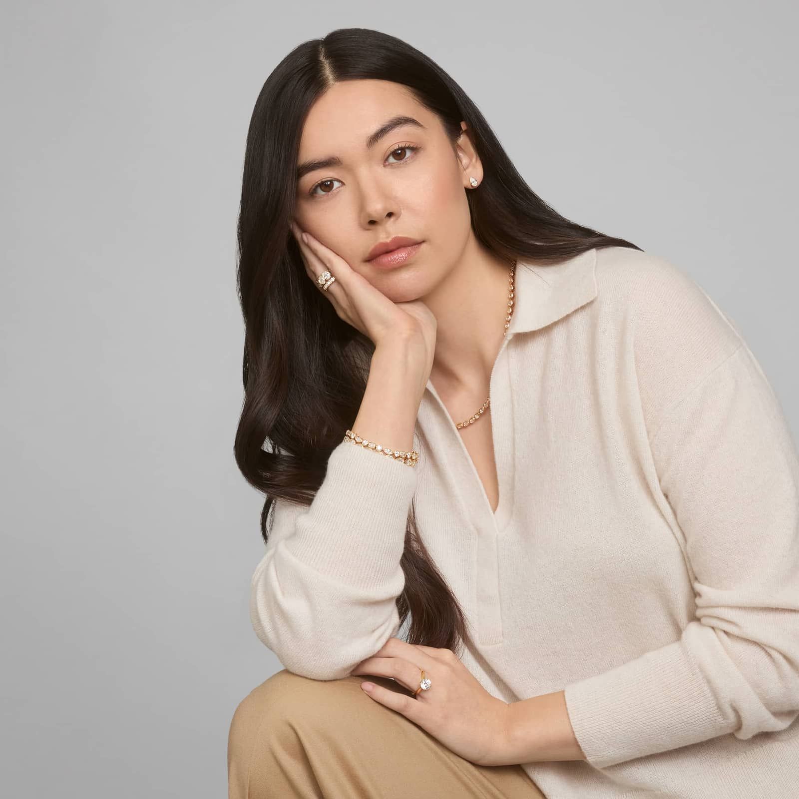 East-West Bezel Tennis Necklace With 15 CTW Pear Shaped Lab-Grown Diamonds in 14K Yellow Gold