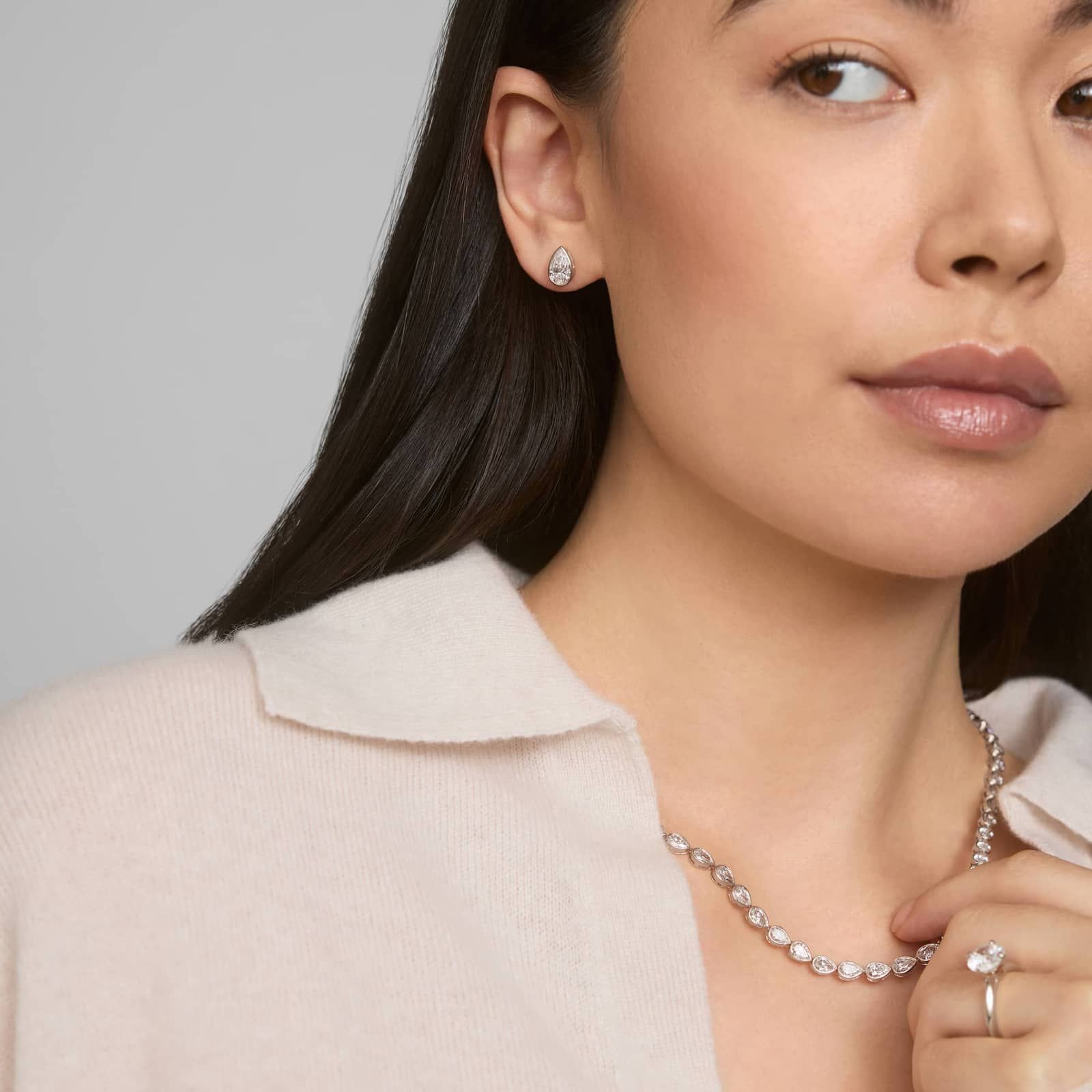 East-West Bezel Tennis Necklace With 20 CTW Pear Shaped Lab-Grown Diamonds in 14K White Gold