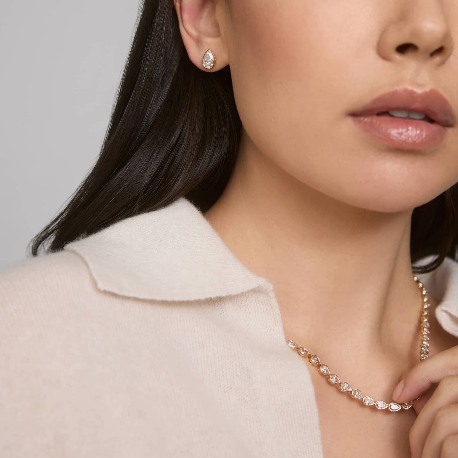 East-West Bezel Tennis Necklace With 20 CTW Pear Shaped Lab-Grown Diamonds in 14K Yellow Gold