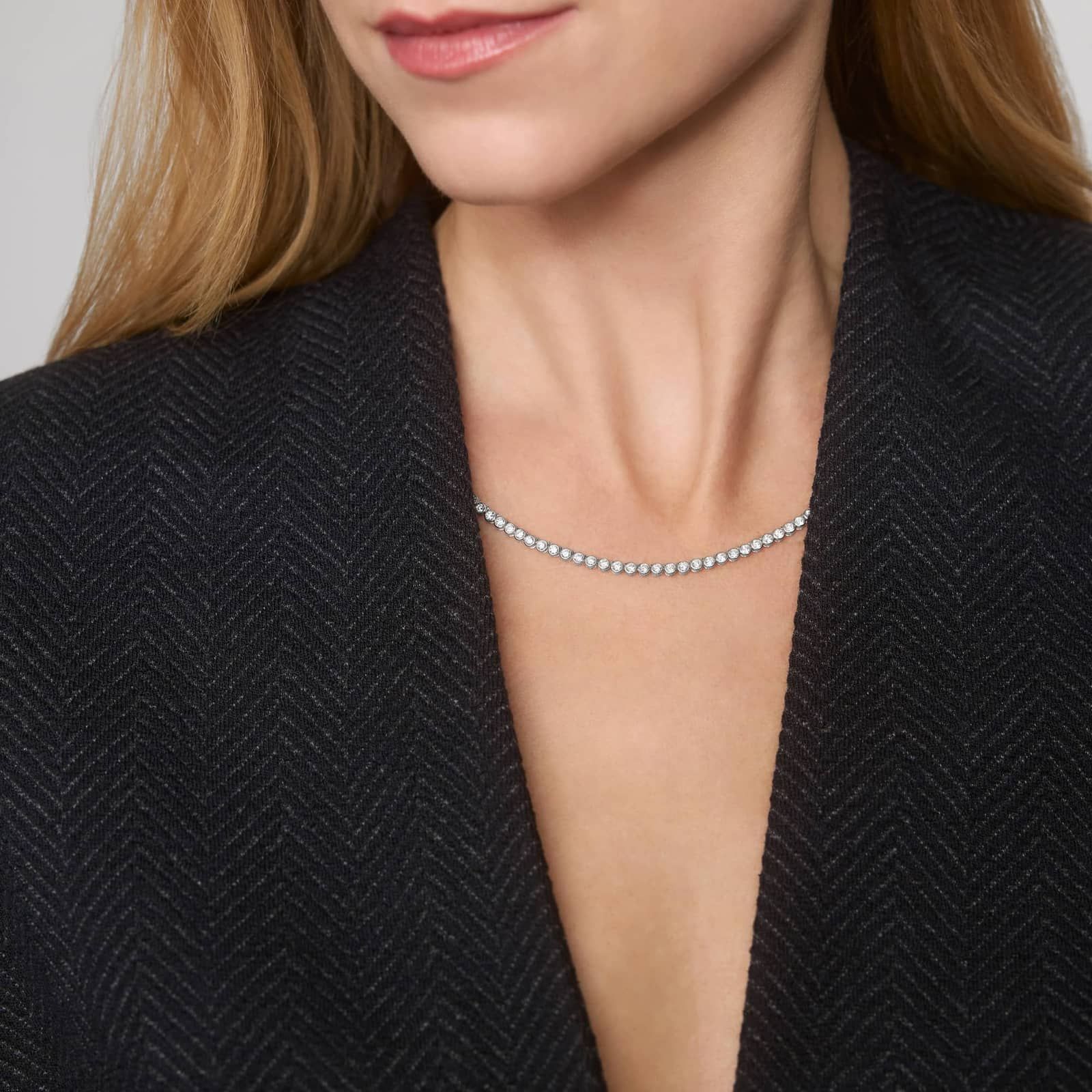 Bezel Tennis Necklace With 7 CTW Round Lab-Grown Diamonds in 14K White Gold