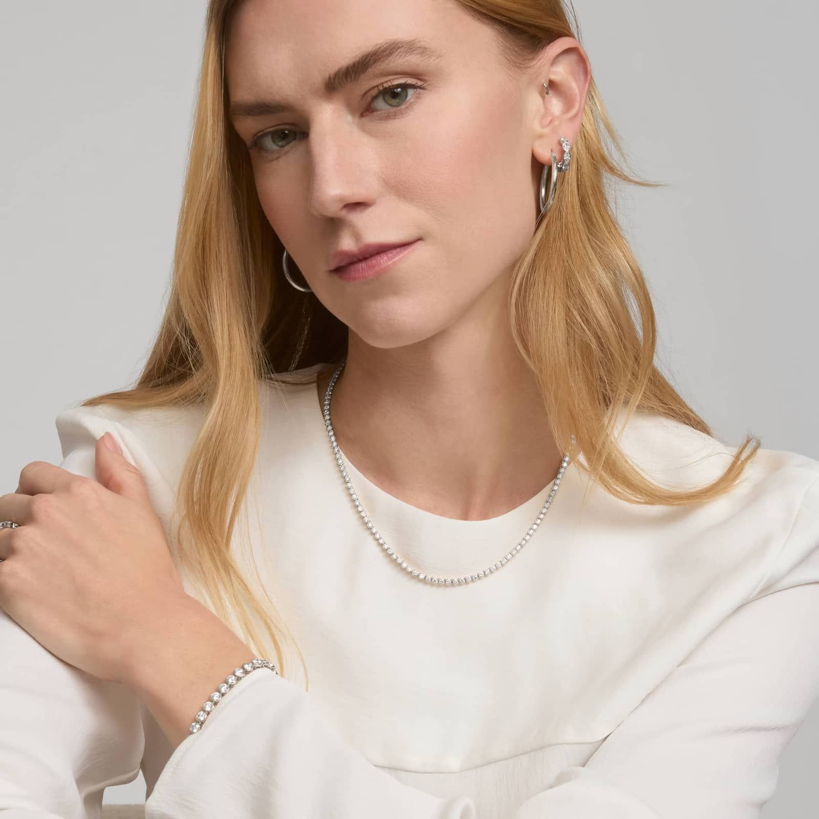 Bezel Tennis Necklace With 10 CTW Round Lab-Grown Diamonds in 14K White Gold