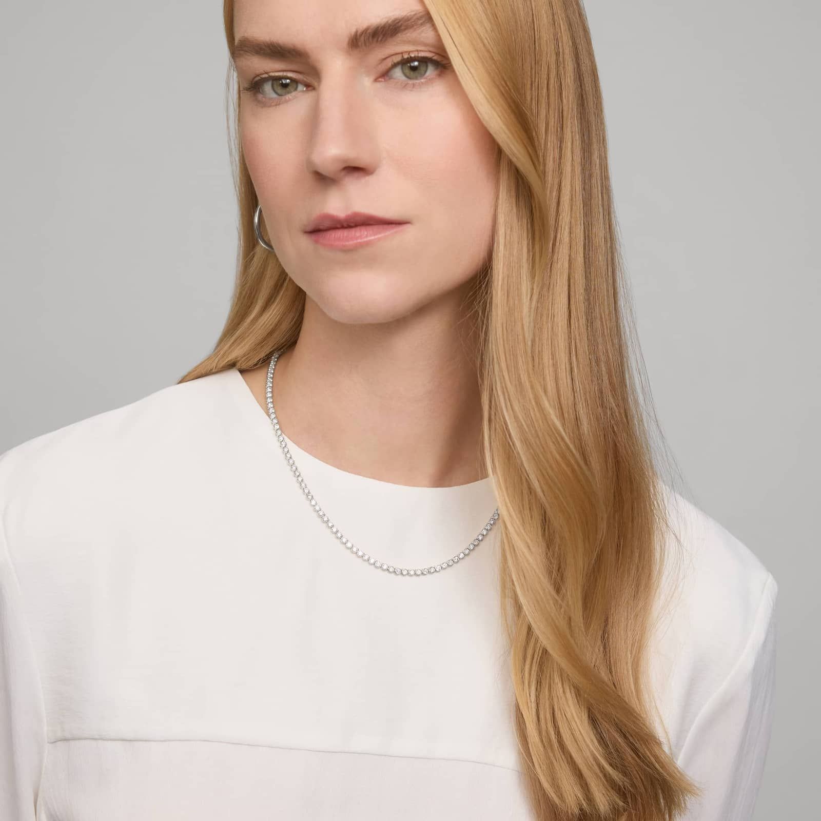 Bezel Tennis Necklace With 10 CTW Round Lab-Grown Diamonds in 14K White Gold