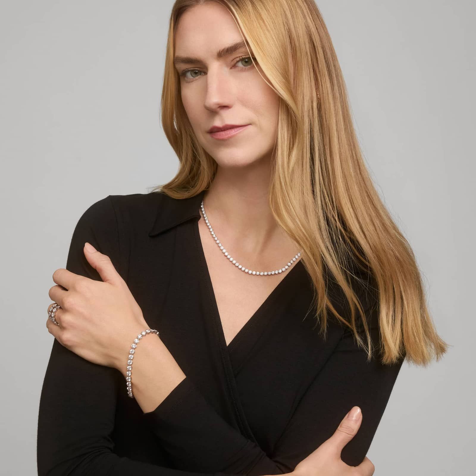 Bezel Tennis Necklace With 15 CTW Round Lab-Grown Diamonds in 14K White Gold