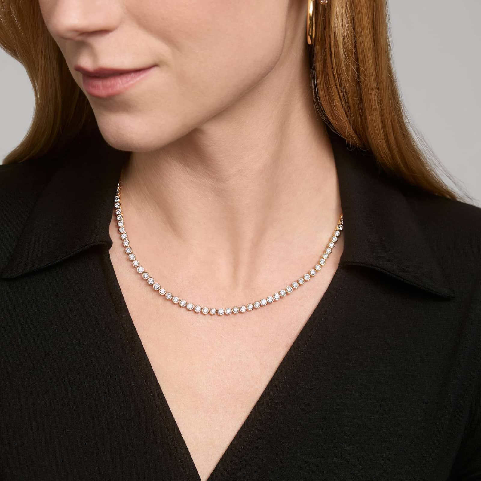 Bezel Tennis Necklace With 15 CTW Round Diamonds in 14K Yellow Gold