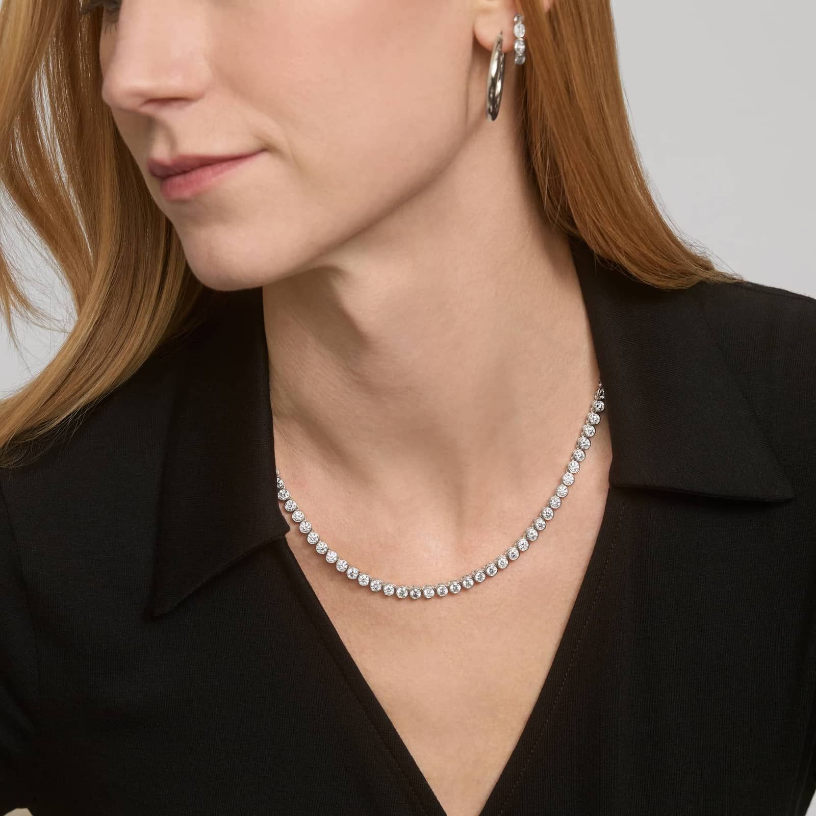 Bezel Tennis Necklace With 20 CTW Round Lab-Grown Diamonds in 14K White Gold