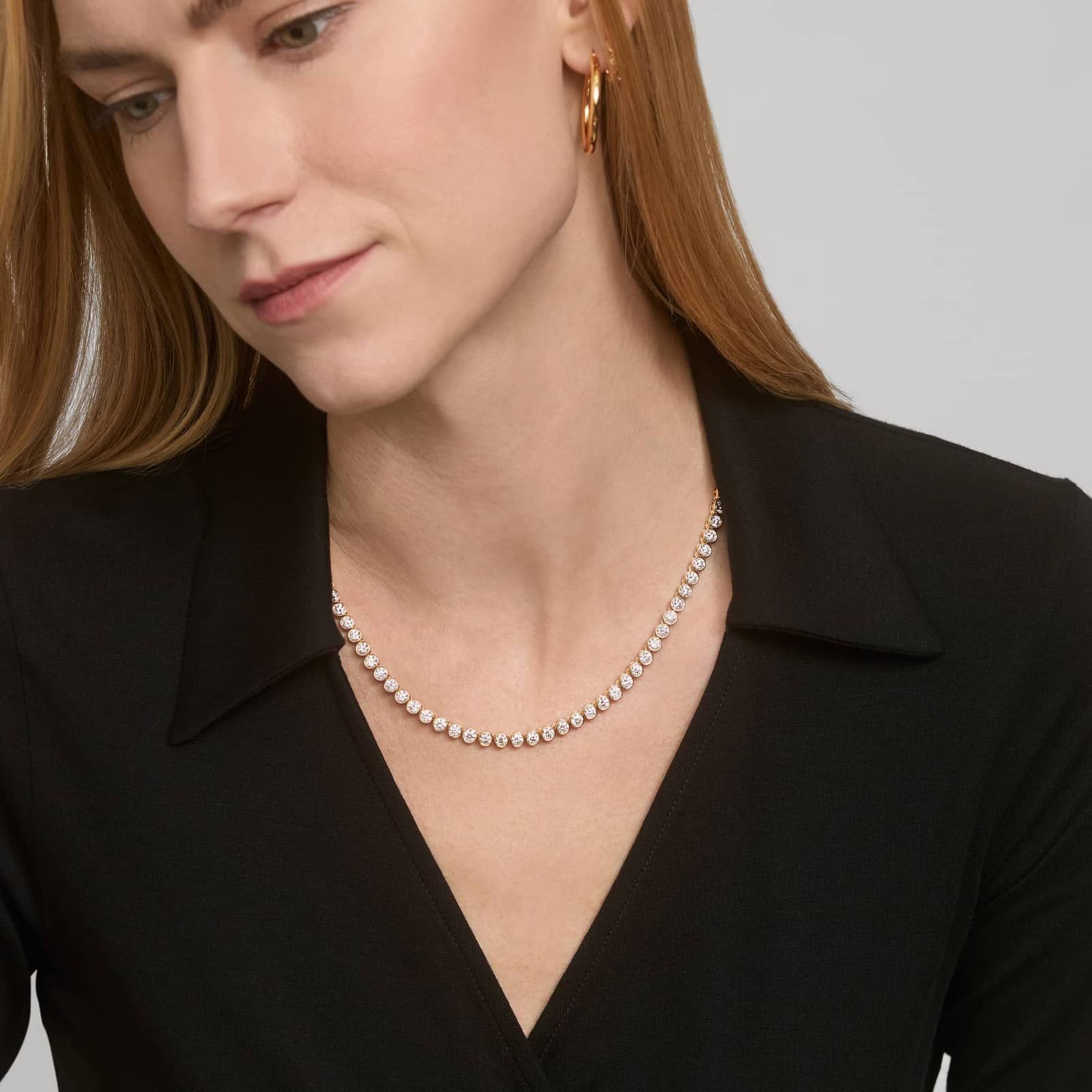 Bezel Tennis Necklace With 20 CTW Round Diamonds in 14K Yellow Gold