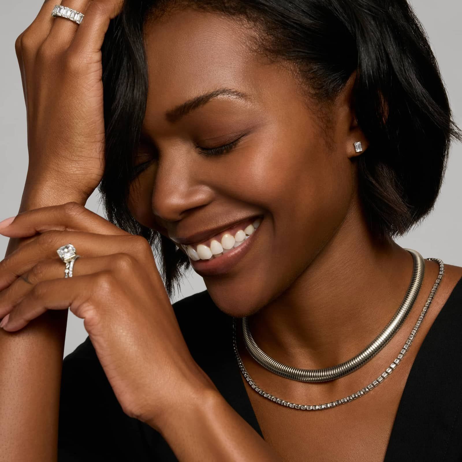 East-West Bezel Tennis Necklace With 10 CTW Emerald Cut Lab-Grown Diamonds in 14K White Gold