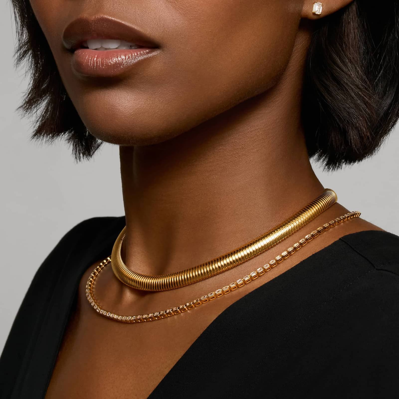 East-West Bezel Tennis Necklace With 10 CTW Emerald Cut Lab-Grown Diamonds in 14K Yellow Gold