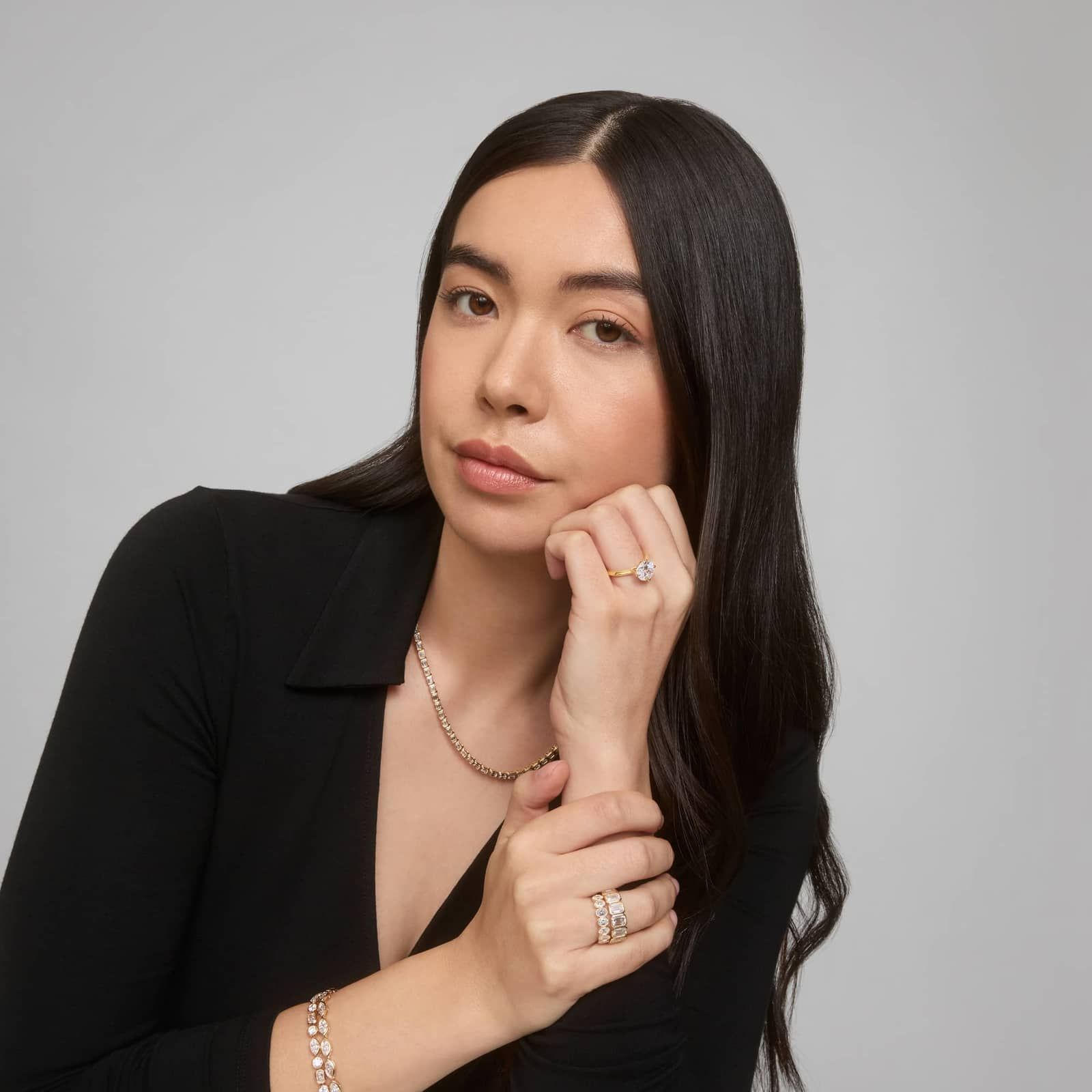 East-West Bezel Tennis Necklace With 15 CTW Emerald Cut Lab-Grown Diamonds in 14K Yellow Gold