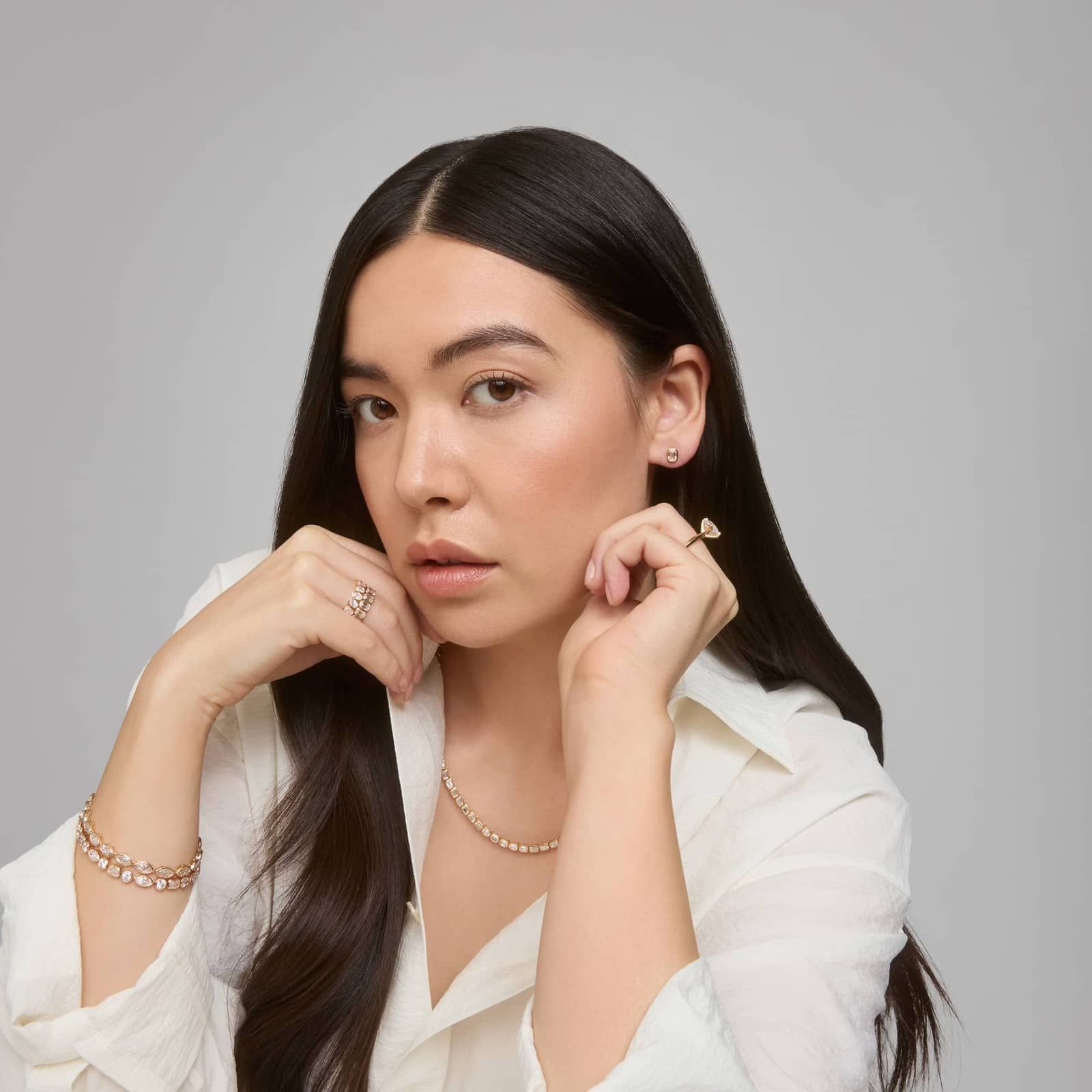 East-West Bezel Tennis Necklace With 20 CTW Emerald Cut Lab-Grown Diamonds in 14K Yellow Gold