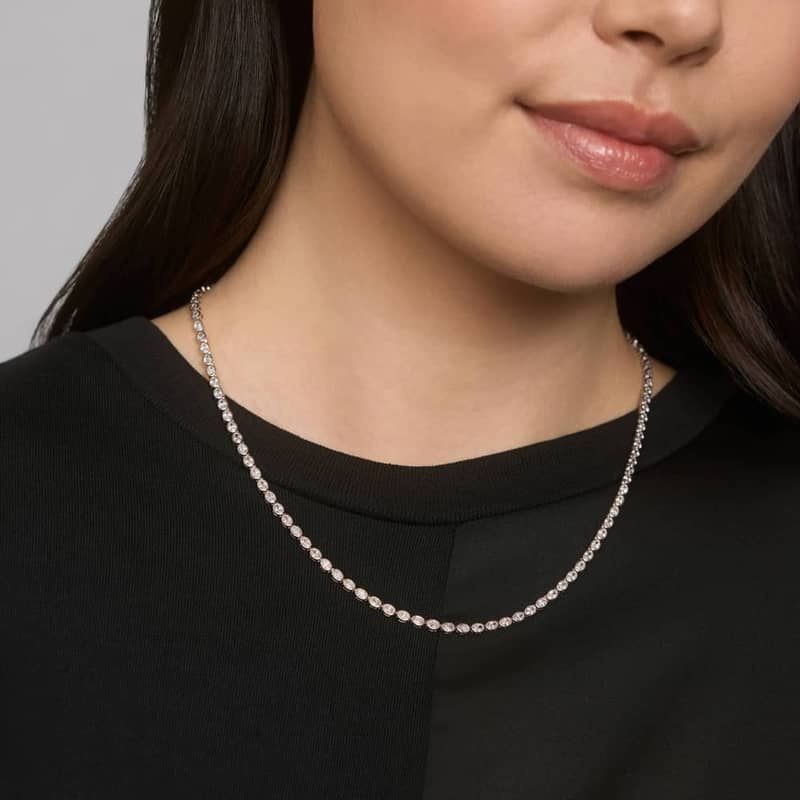 East-West Bezel Tennis Necklace With 7 CTW Oval Cut Diamonds in 14K White Gold