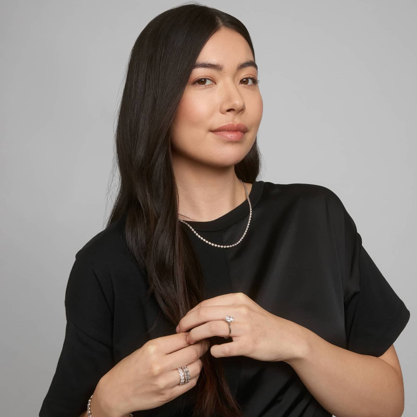 East-West Bezel Tennis Necklace With 7 CTW Oval Cut Diamonds in Platinum