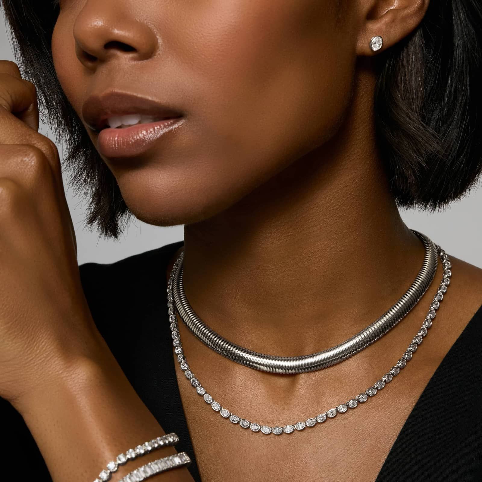Oval diamond pendant necklace in 14K white gold 1.50 CTW — Blue Nile lifestyle